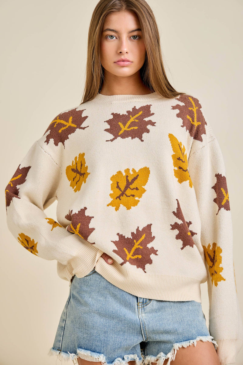 Autumn Leaf Pattern Knit Sweater