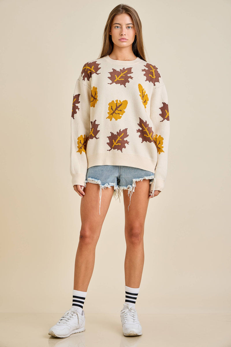 Autumn Leaf Pattern Knit Sweater