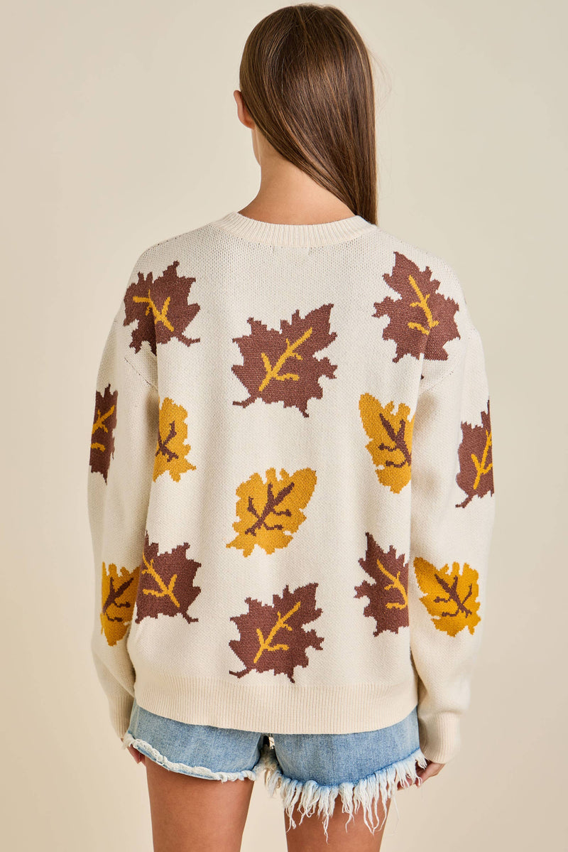 Autumn Leaf Pattern Knit Sweater