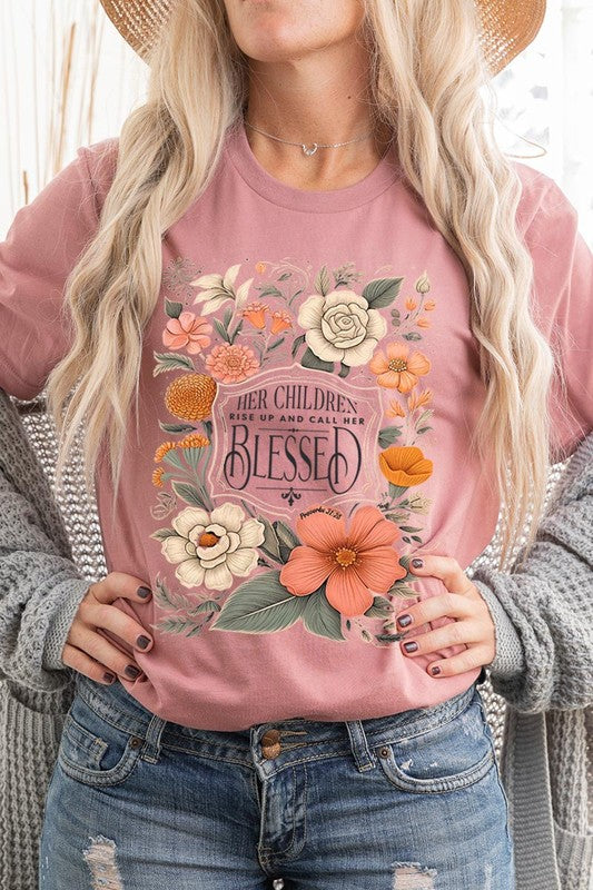 Blessed Floral Graphic T Shirts (Online Only/Made & Ships from USA)