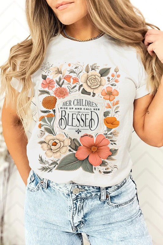 Blessed Floral Graphic T Shirts (Online Only/Made & Ships from USA)