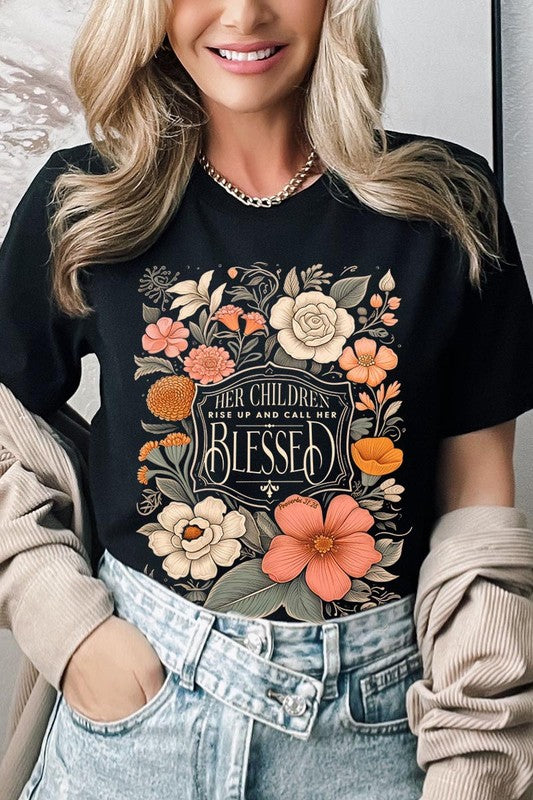Blessed Floral Graphic T Shirts (Online Only/Made & Ships from USA)