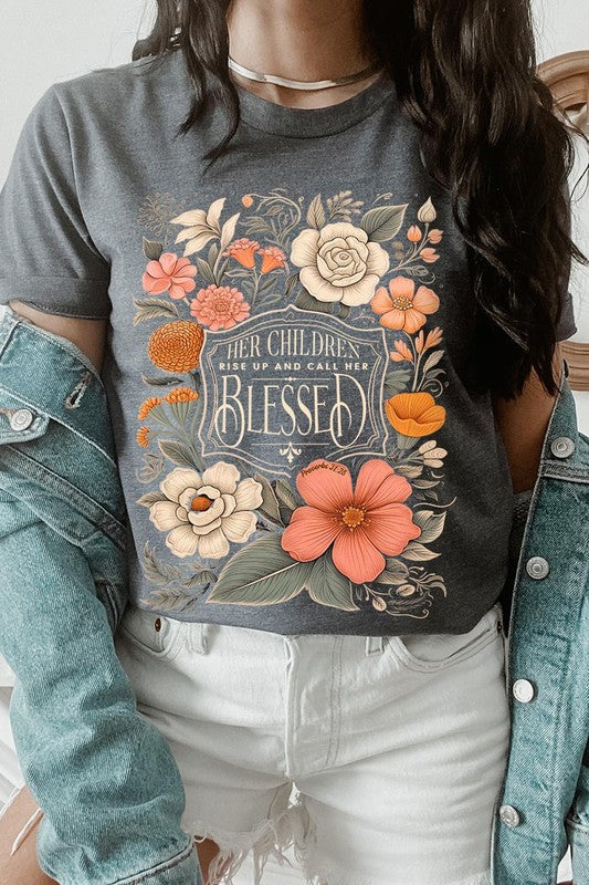 Blessed Floral Graphic T Shirts (Online Only/Made & Ships from USA)
