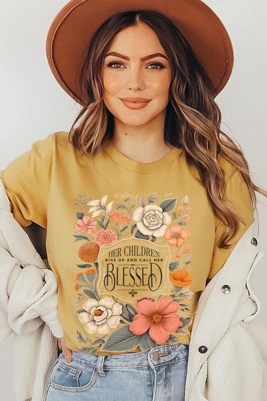 Blessed Floral Graphic T Shirts (Online Only/Made & Ships from USA)