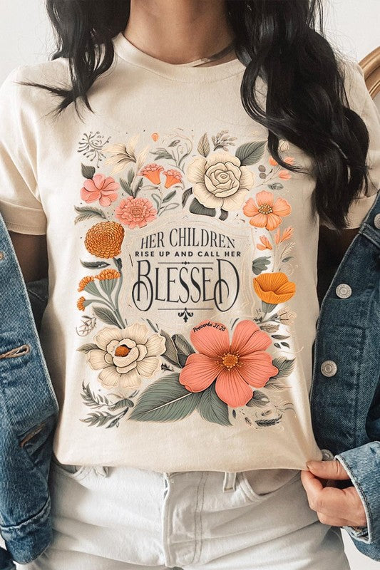 Blessed Floral Graphic T Shirts (Online Only/Made & Ships from USA)