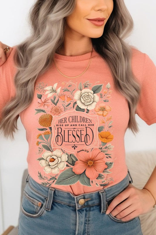 Blessed Floral Graphic T Shirts (Online Only/Made & Ships from USA)