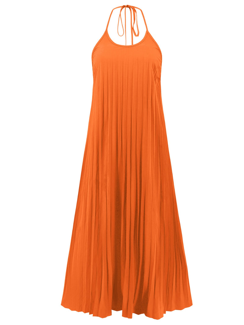 Pleated Halter Neck Sleeveless Dress (Online Only)