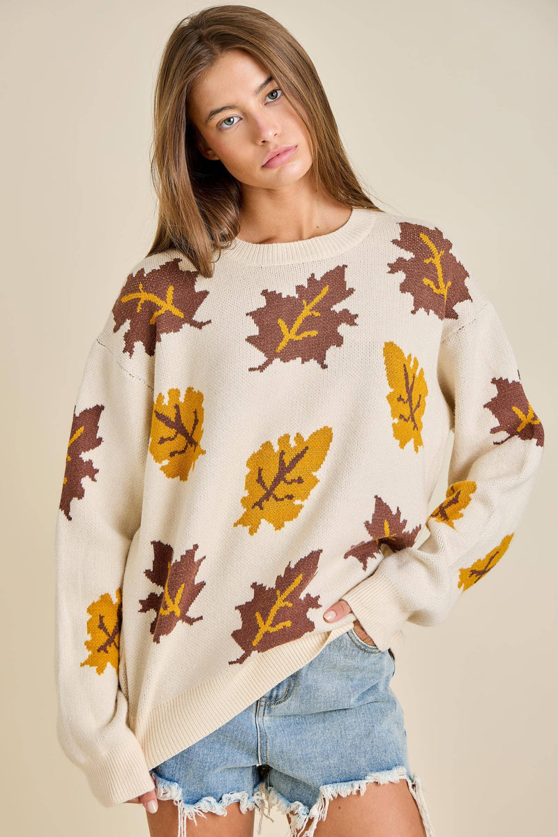 Autumn Leaf Pattern Knit Sweater
