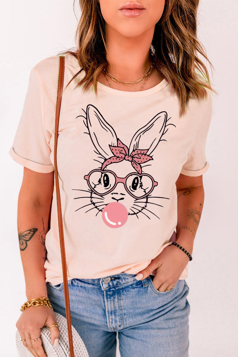 Bunny Graphic Round Neck Short Sleeve T-Shirt (Online Only/Ships from USA)