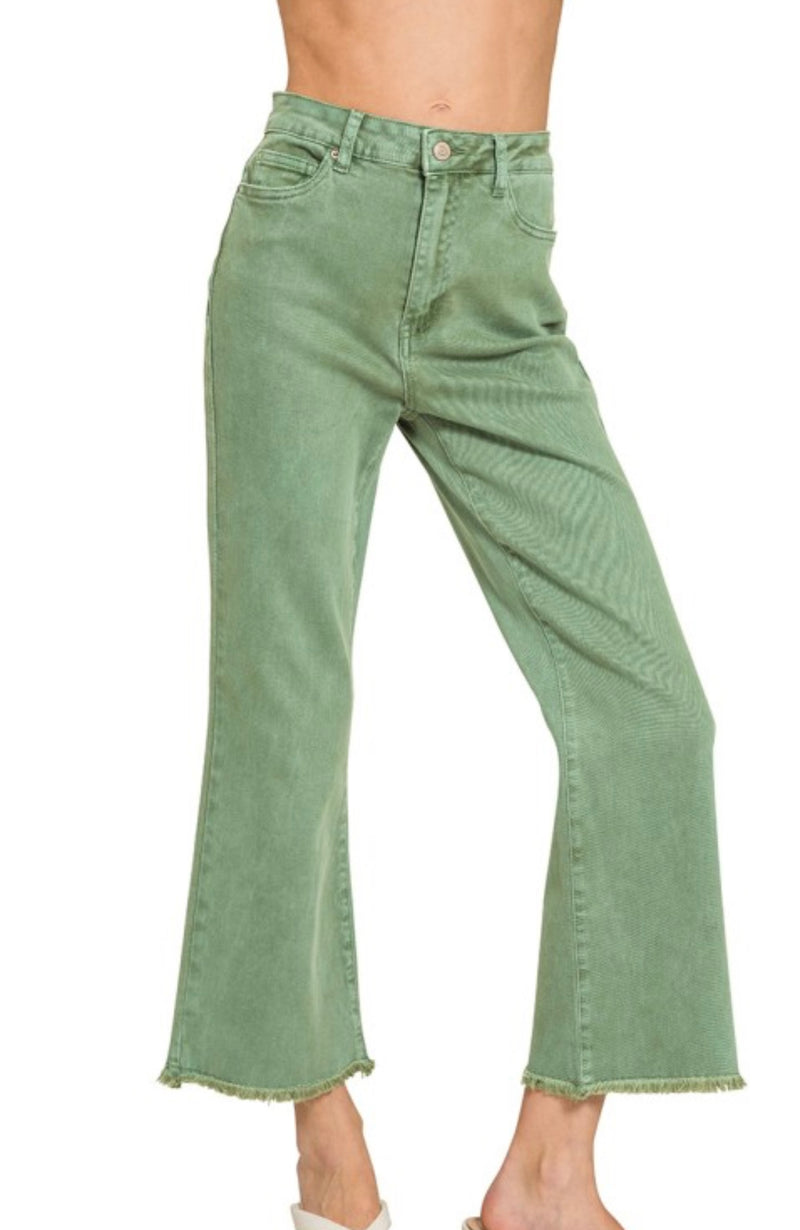Acid Washed High Waist Frayed Hem Bootcut Jean