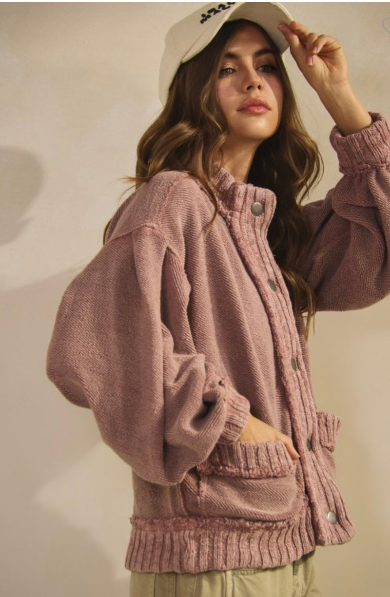 Washed Vintage Rib Knit Cardigan Jacket