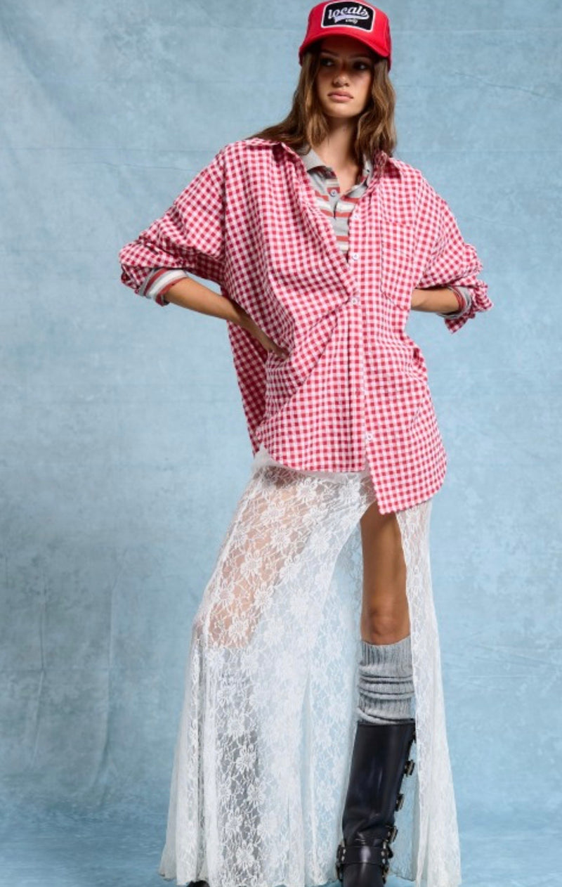 Gingham Print Oversized Button Up