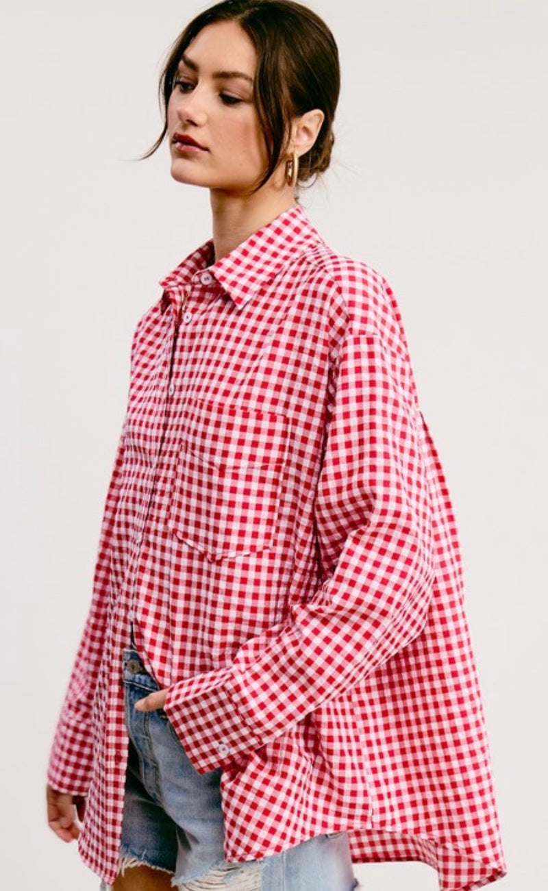 Gingham Print Oversized Button Up
