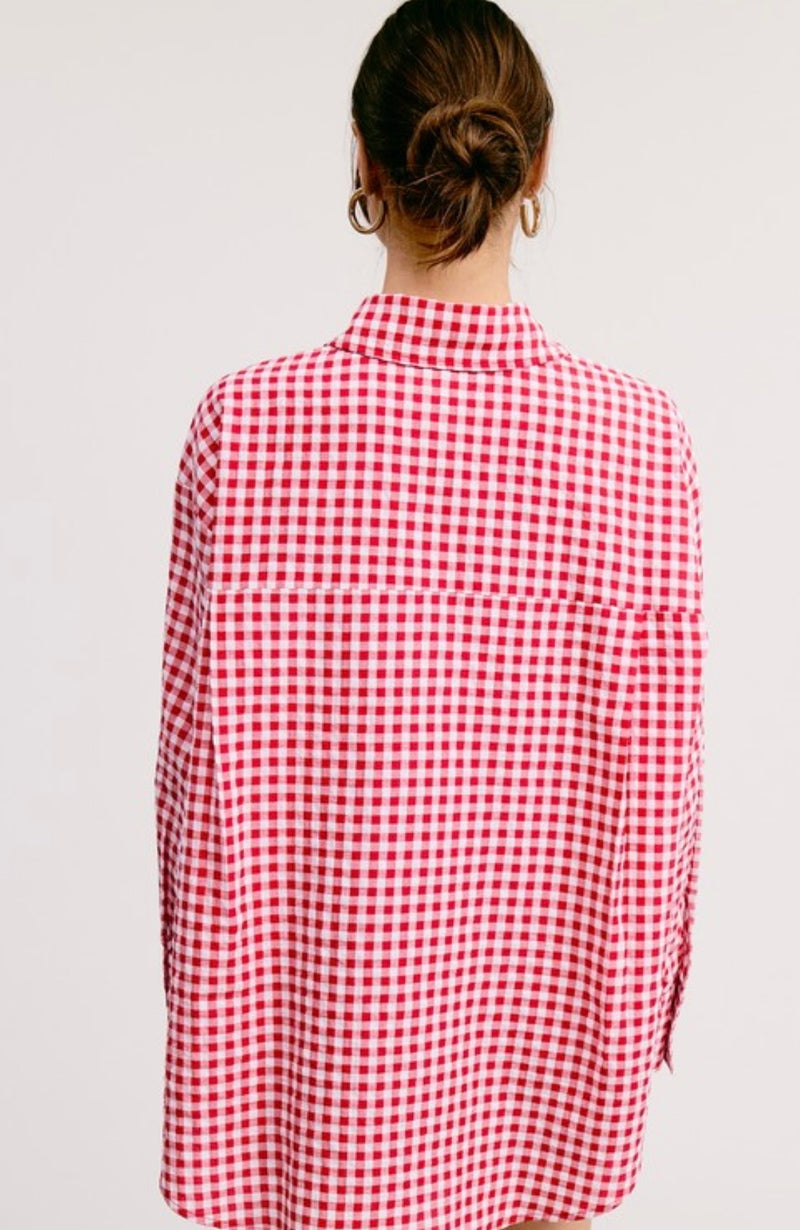 Gingham Print Oversized Button Up