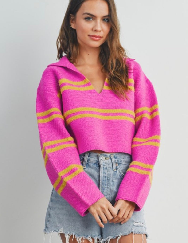 Buttermelon Stripe Collar Sweater