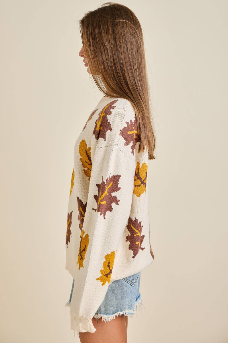 Autumn Leaf Pattern Knit Sweater