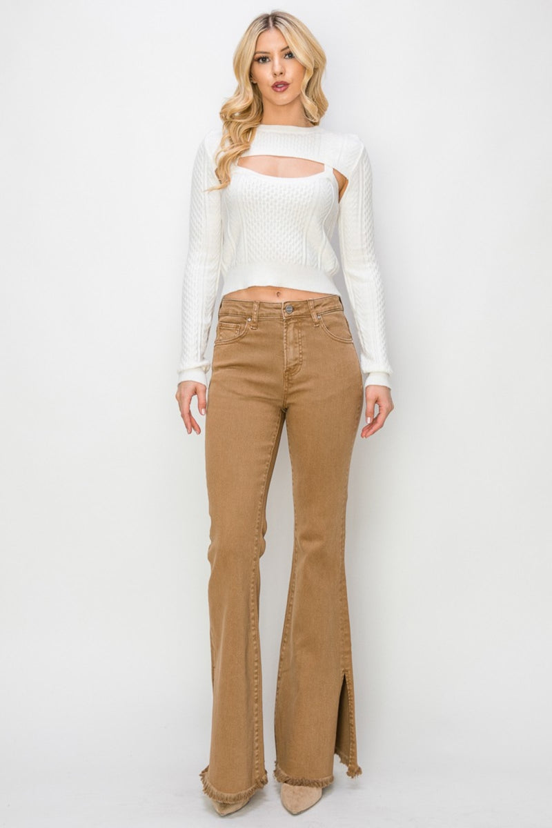 RISEN Bailey High Waist Side Slit Flare Jeans (Online Only/ Ships from USA)