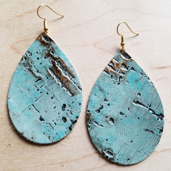 Leather Teardrop earrings in Turquoise Metallic  (Online Only)