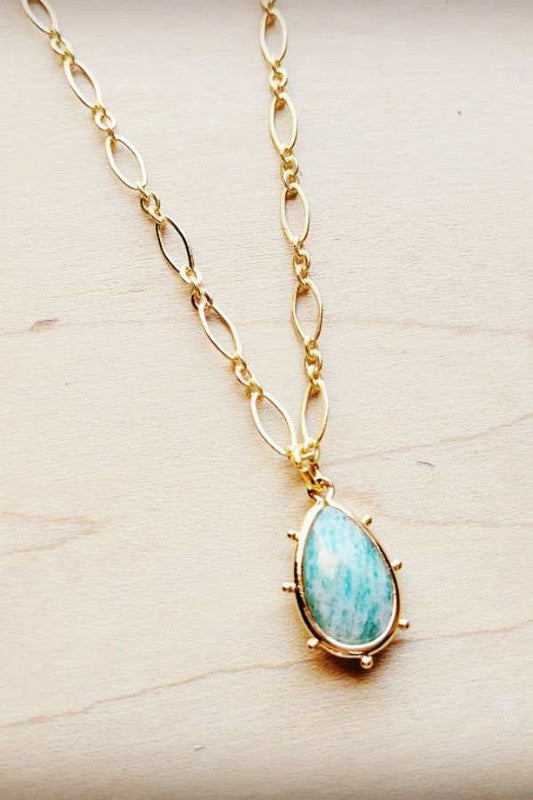 Gold Collar Necklace w/ Amazonite Pendant  (Online Only)