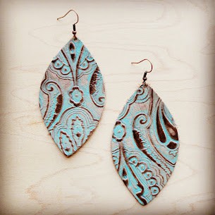 Leather Oval Earring-Napolis Turquoise & Brown  (Online Only)