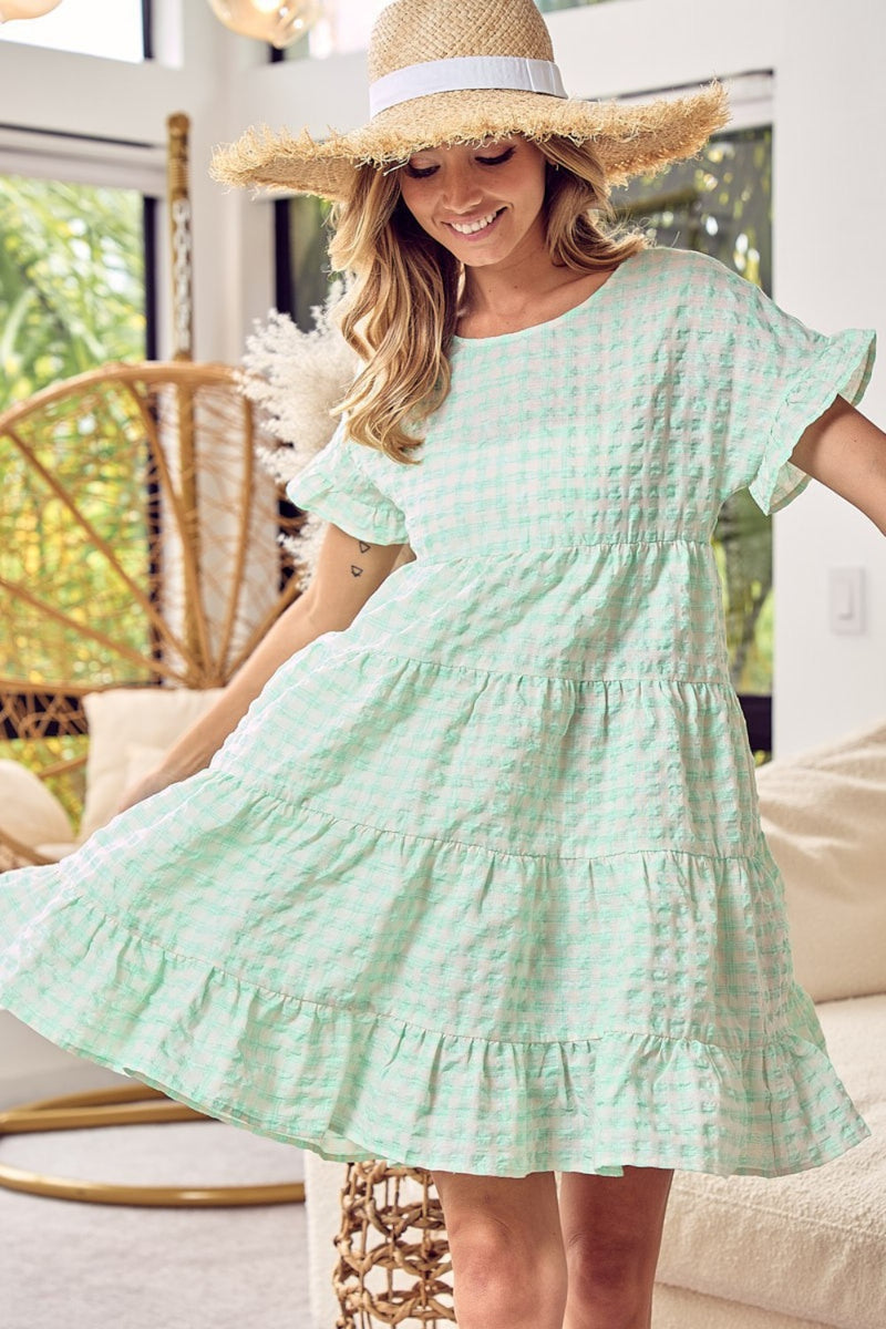 Ruffled Hem Short Sleeve Tiered Dress (Online Only, Ships from USA)