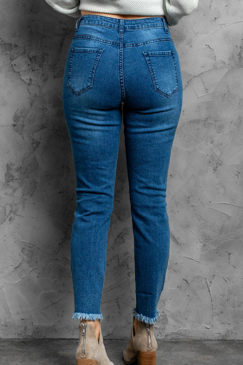 Stylish Distressed Cropped Jeans  (Online Only)