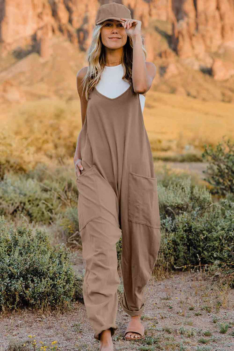 V-Neck Sleeveless Jumpsuit with Pockets (Online Only)