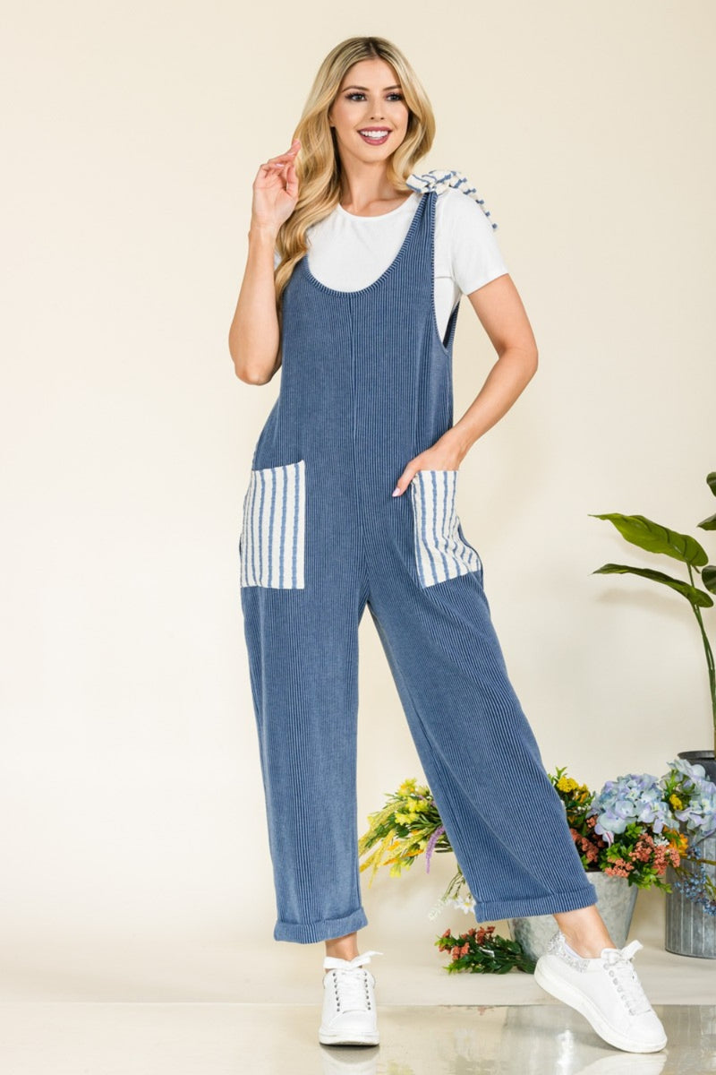 Stripe Contrast Pocket Rib Jumpsuit (Online Only, Ships from USA)