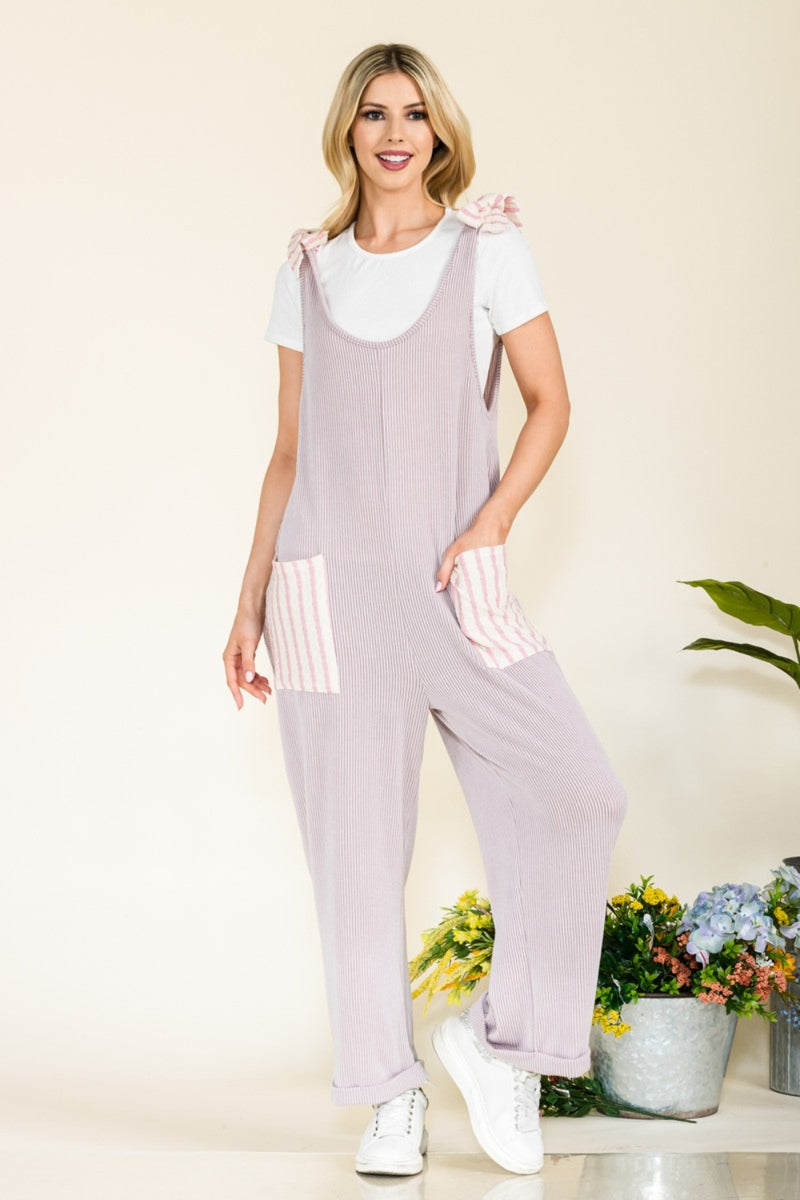 Stripe Contrast Pocket Rib Jumpsuit (Online Only, Ships from USA)