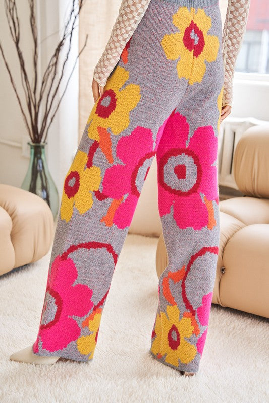 Flower Printed Casual Cozy Full Long Wide Pants  (Online Only/Ships from USA)