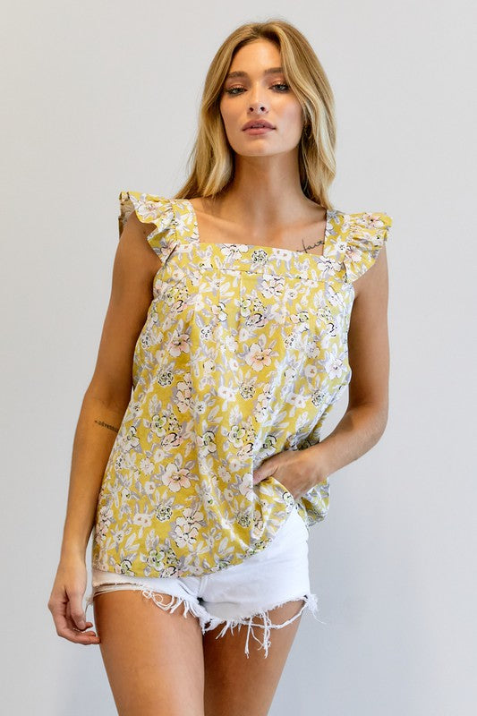 Floral Printed Ruffle Sleeveless Top  (Online Only/Ships from USA)