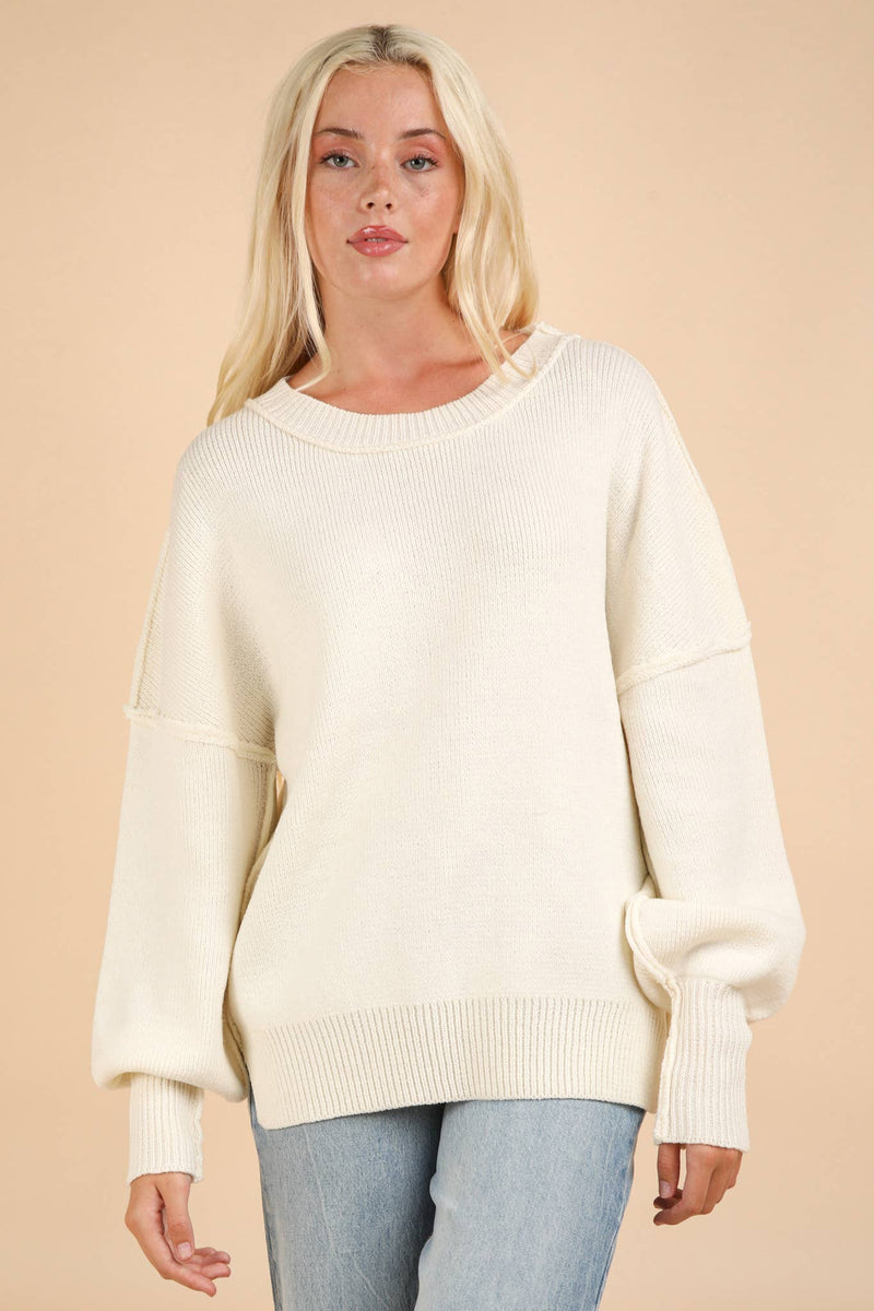 Oversized Basic Solid Sweater Knit Top