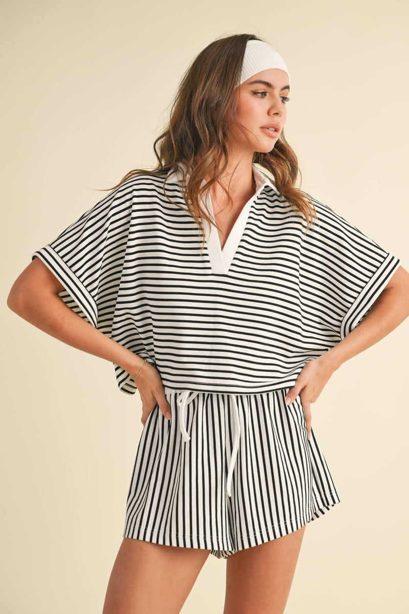 STRIPED CROPPED SHIRT AND SHORTS SET