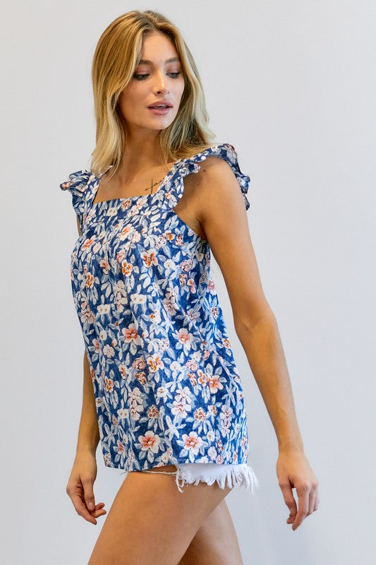 Floral Printed Ruffle Sleeveless Top  (Online Only/Ships from USA)