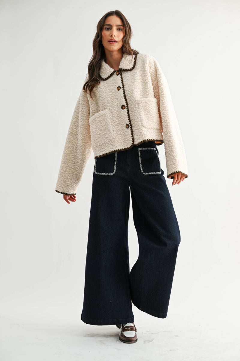 CONTRAST TRIM SHERPA JACKET