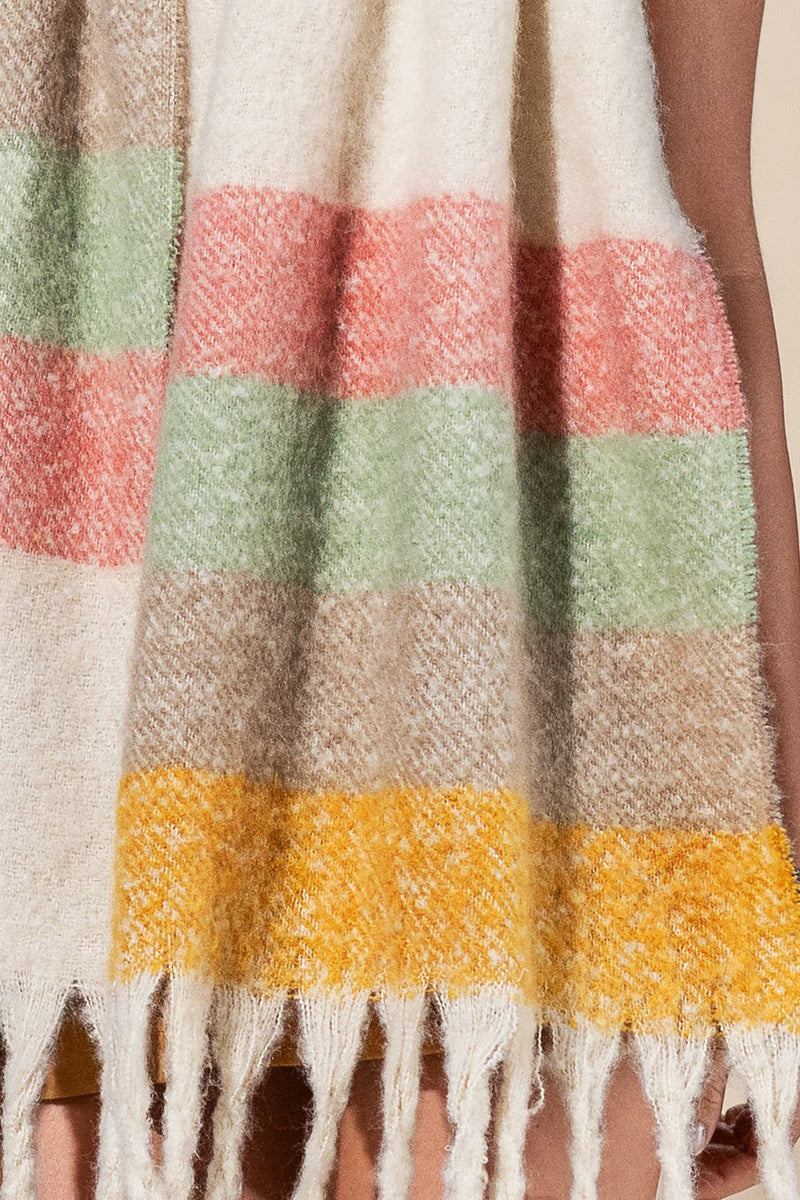 Multi Color Stripped Brushed Fringe Scarf