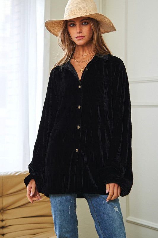 Long Sleeve Button Front Loose Fit Shirt Top  (Online Only/Ships from USA)