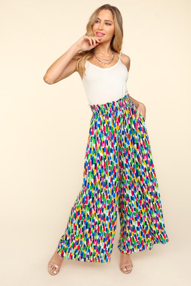 Smocked Waist Abstract Print Pants (Online Only/USA Made)