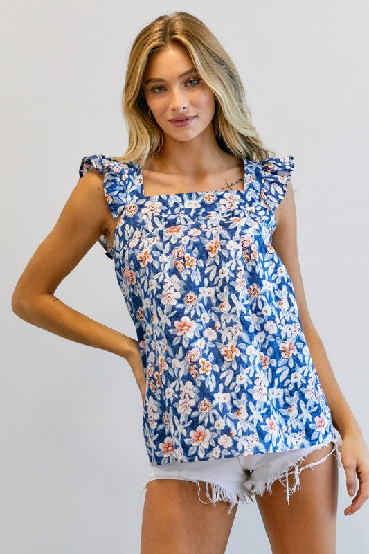 Floral Printed Ruffle Sleeveless Top  (Online Only/Ships from USA)