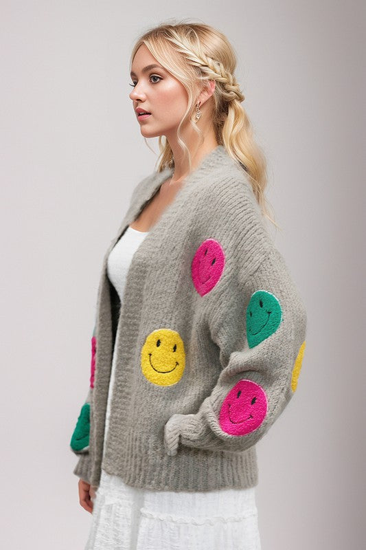 The Fuzzy Smile Long Bell Sleeve Knit Cardigan  (Online Only/Ships from USA)