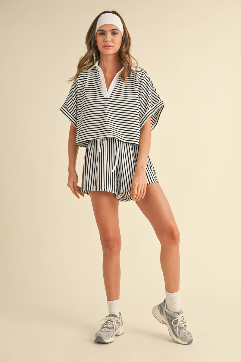 STRIPED CROPPED SHIRT AND SHORTS SET