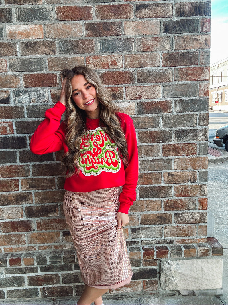 Chenille Merry & Bright Red Sweatshirt / Christmas