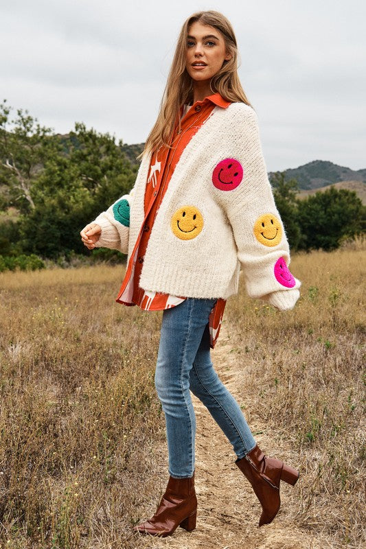 The Fuzzy Smile Long Bell Sleeve Knit Cardigan  (Online Only/Ships from USA)