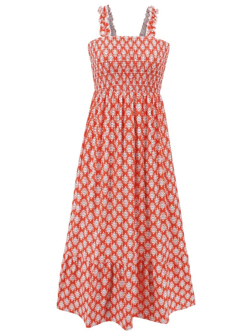 Smocked Printed Square Neck Sleeveless (Online Only)