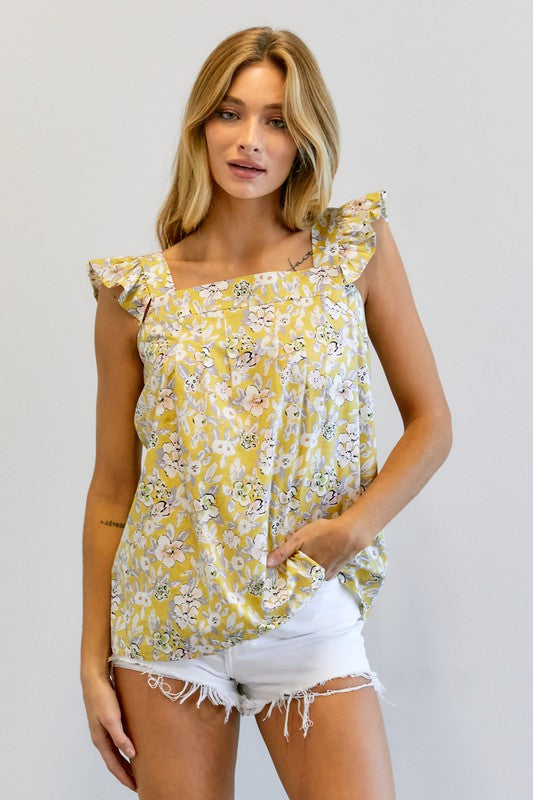 Floral Printed Ruffle Sleeveless Top  (Online Only/Ships from USA)