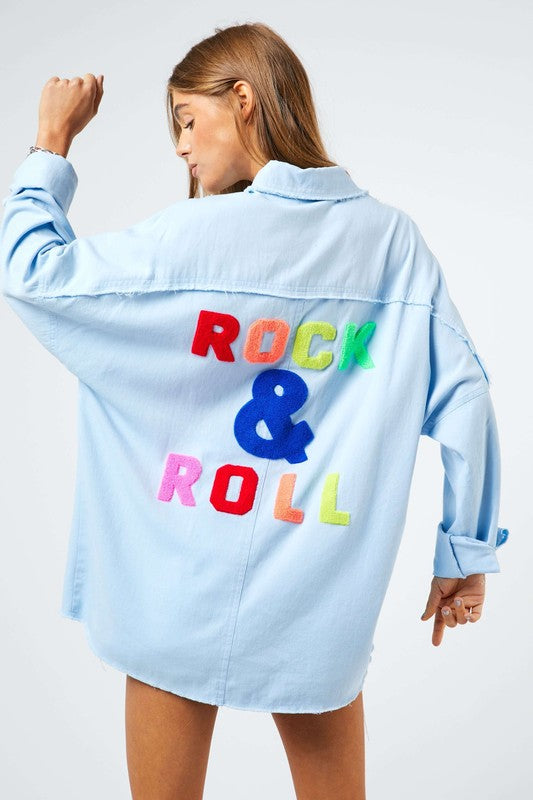 Multi Color Letters Fringed Hem Detail Shirt  (Online Only/Ships from USA)