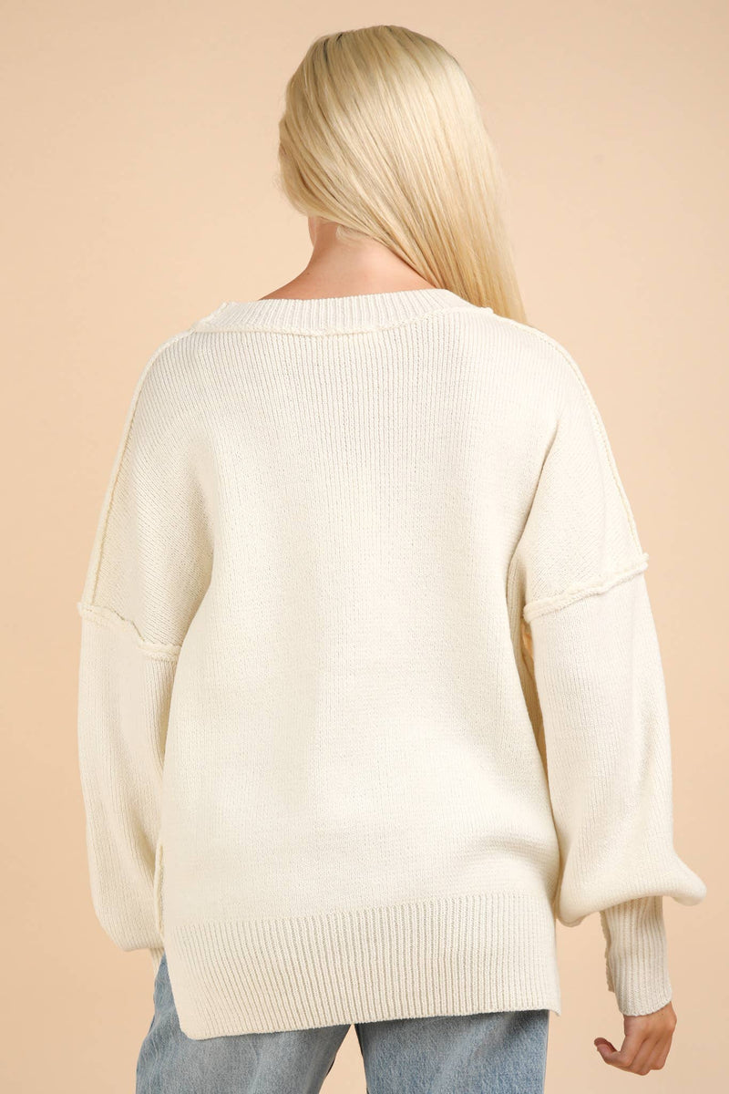 Oversized Basic Solid Sweater Knit Top