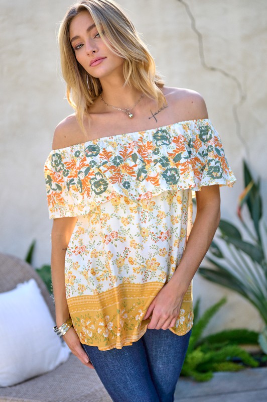 Printed Off Shoulder Smocked Top  (Online Only/Ships from USA)