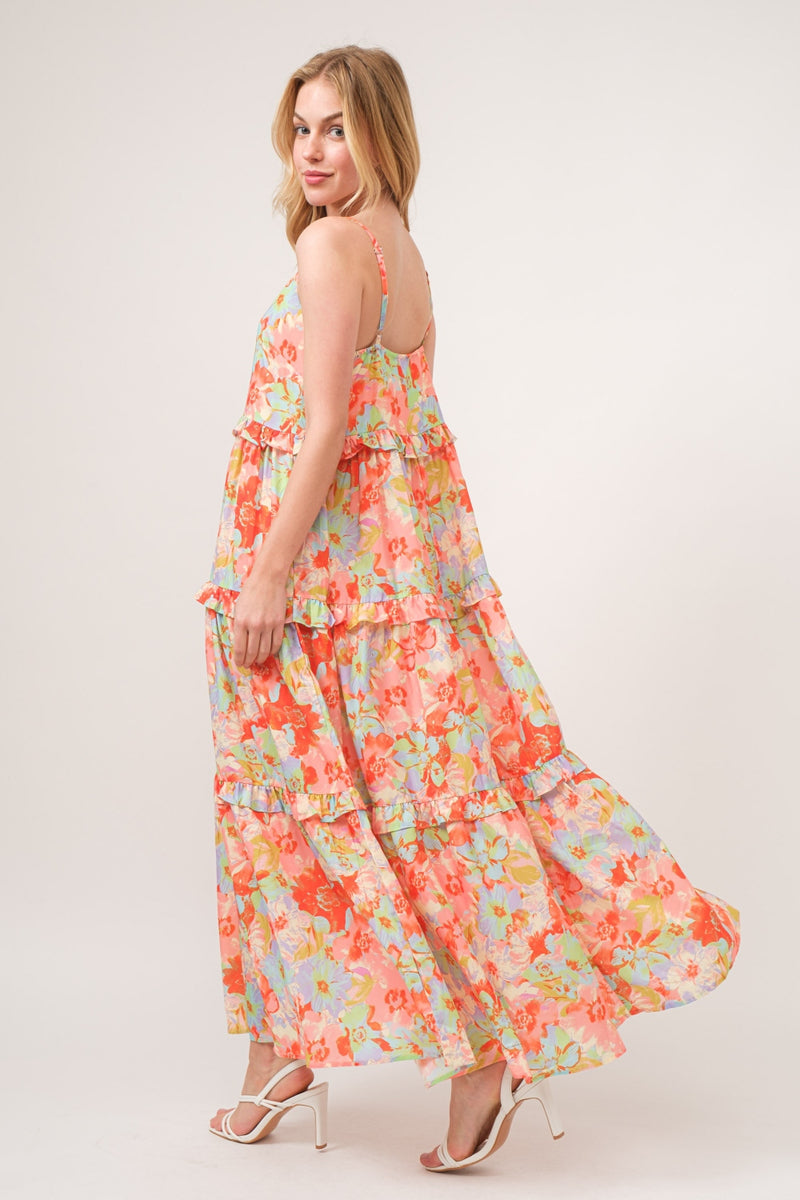 Floral Ruffled Tiered Maxi Adjustable Strap Cami Dress (Online Only/Ships from USA)