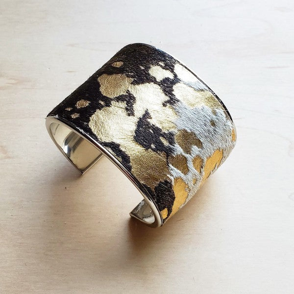 Hair-on-Hide Mixed Metallic Cuff Bangle Bracelet  (Online Only)